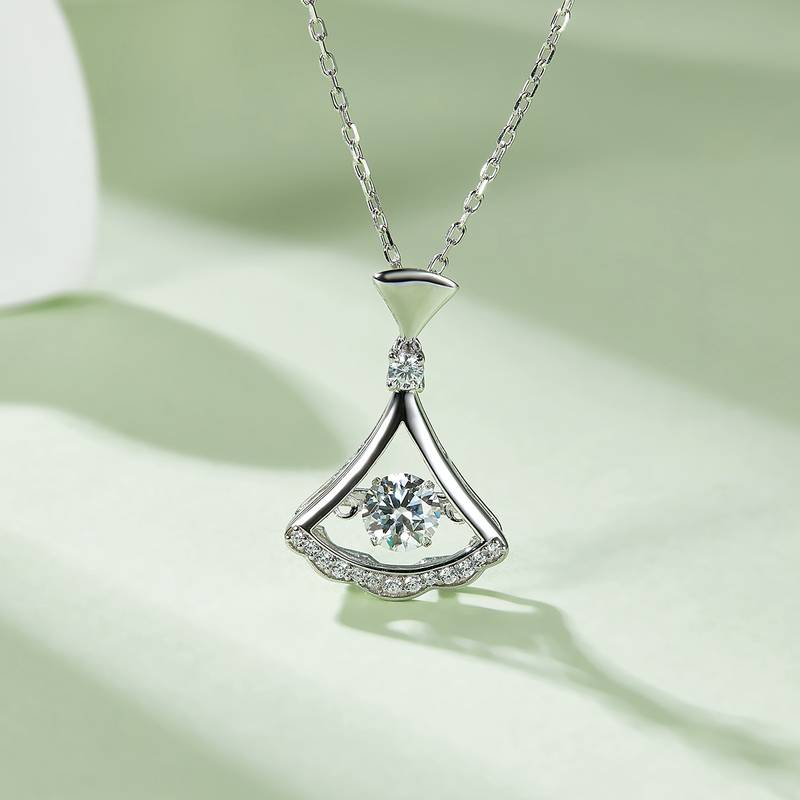 Dynamic Skirt Dance S925 Silver Plated Platinum Moissanite Diamond Necklace 50 Points D-Class